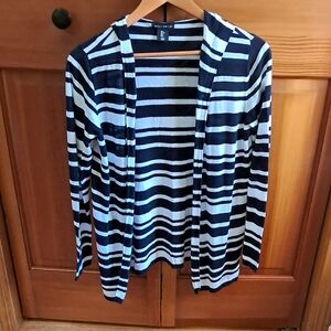 Willi Smith Navy and White Striped Open Cardigan